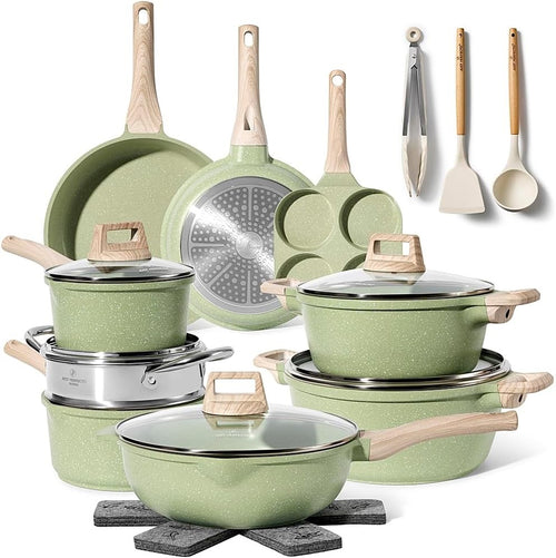 21Pcs Green Non-Stick Granite Cookware Set Induction Ready Pots & Pans