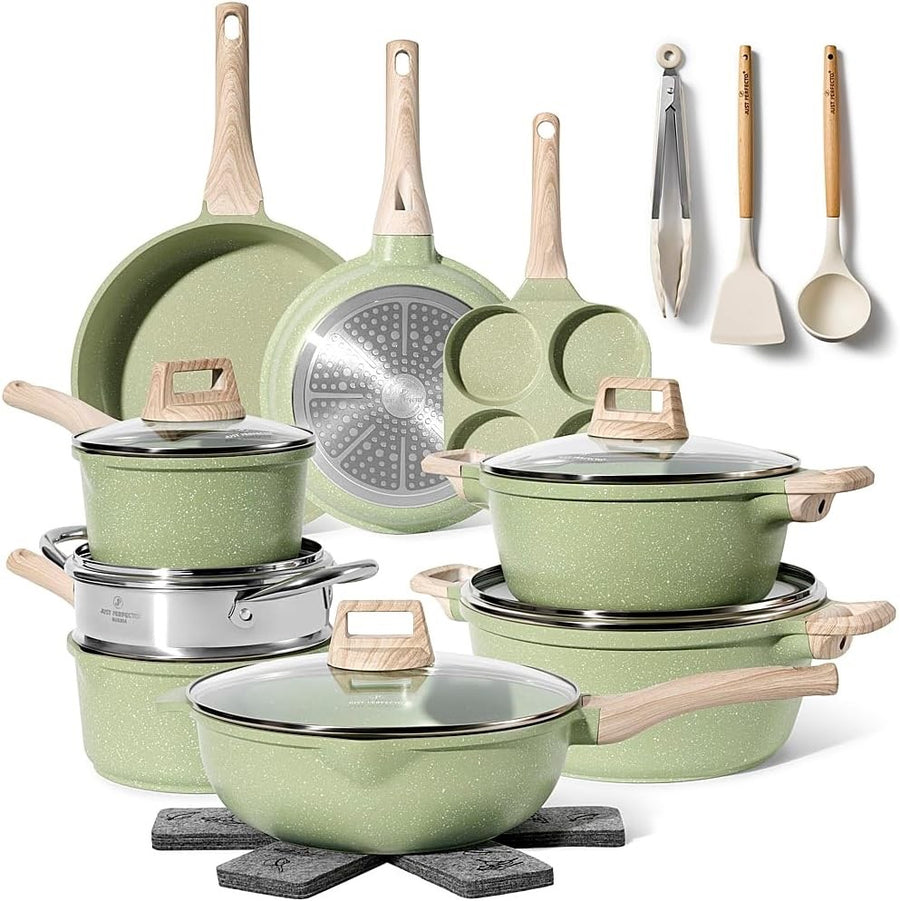 21Pcs Green Non-Stick Granite Cookware Set Induction Ready Pots & Pans