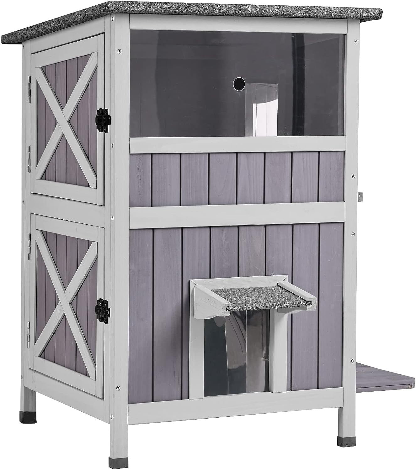 Insulated 2-Level Wooden Pet House Outdoor Indoor Cozy Warm 75x75x85cm