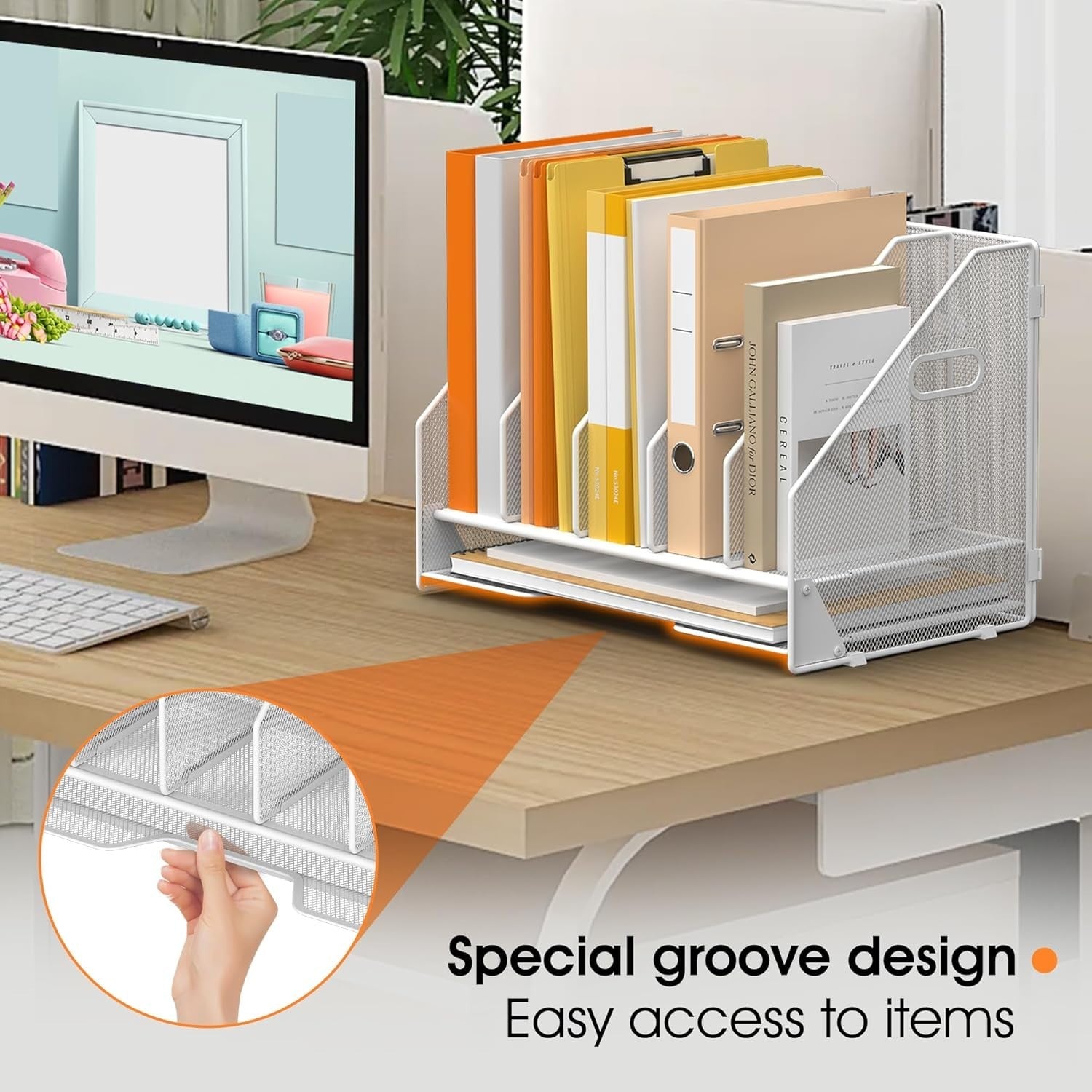 5-Tier Desk File Organizer | Vertical Mesh Magazine Holder & Paper Tray