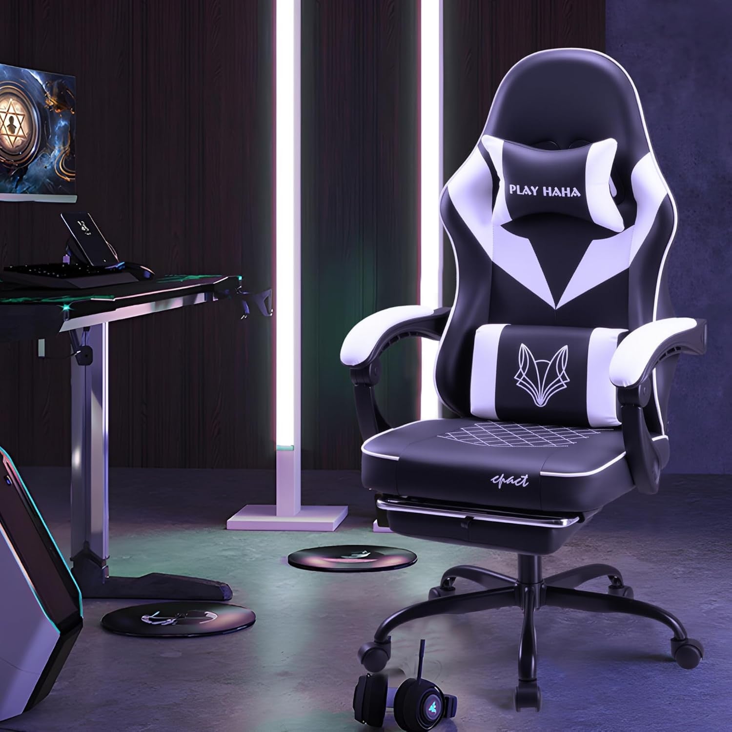 Ergonomic Gaming Chair Reclining PU Leather 150kg Desk Chair