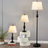 3-Piece Floor & Table Lamp Set with White Linen Shade, E27 Bulbs Included
