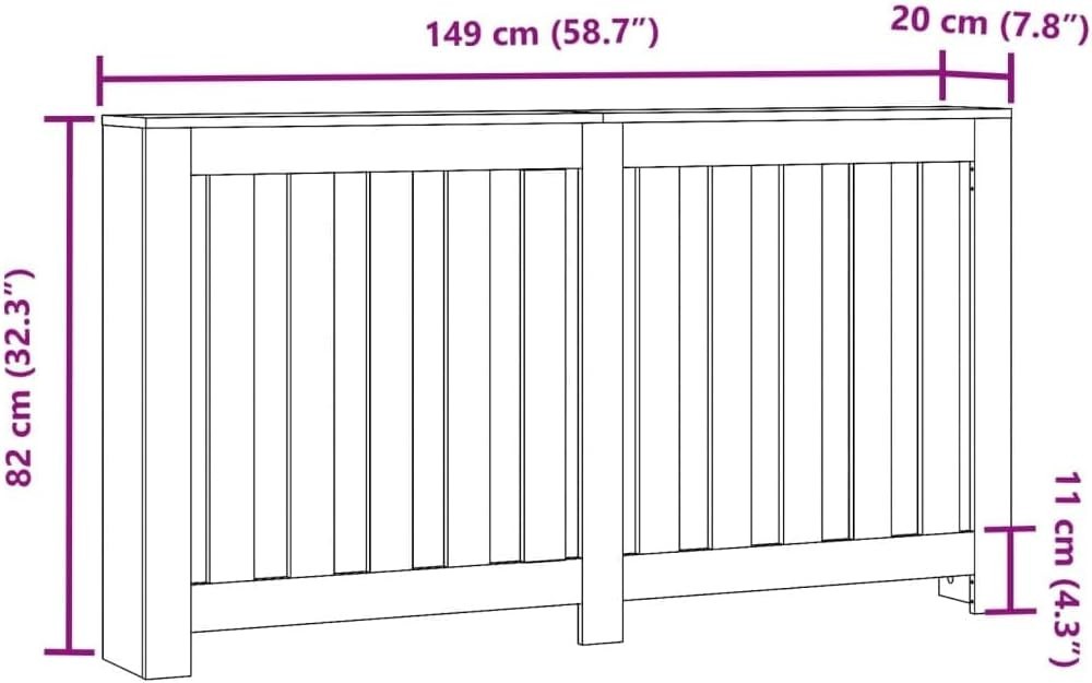 White Radiator Cover Shelf | Modern Slatted MDF Cabinet 149x20x82cm