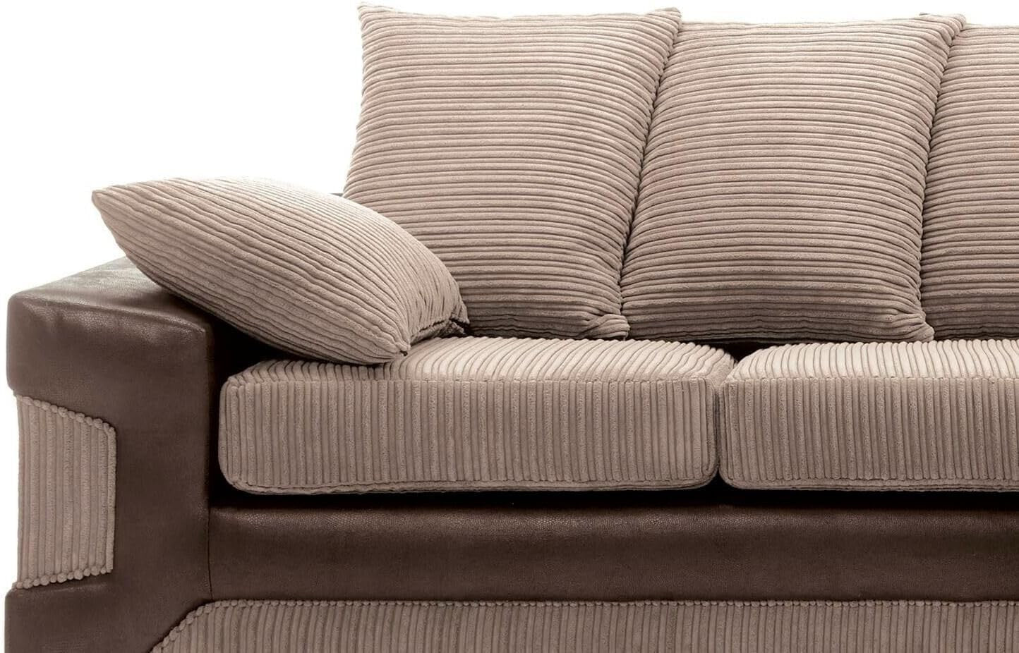 5 Seater Corner Sofa Brown & Beige Fabric Leather Right L Shape Couch