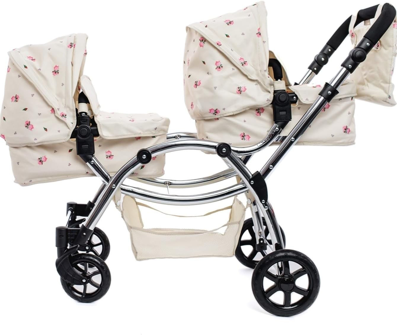 Twin Doll Pram Double Pushchair Adjustable Handle 16 Configurations