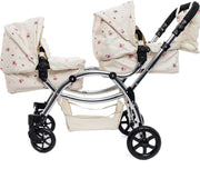Twin Doll Pram Double Pushchair Adjustable Handle 16 Configurations