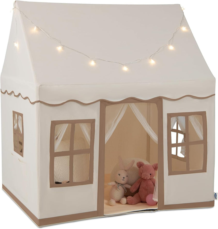Beige Kids Castle Playhouse Tent Indoor Outdoor Anti Trip Mat Lights