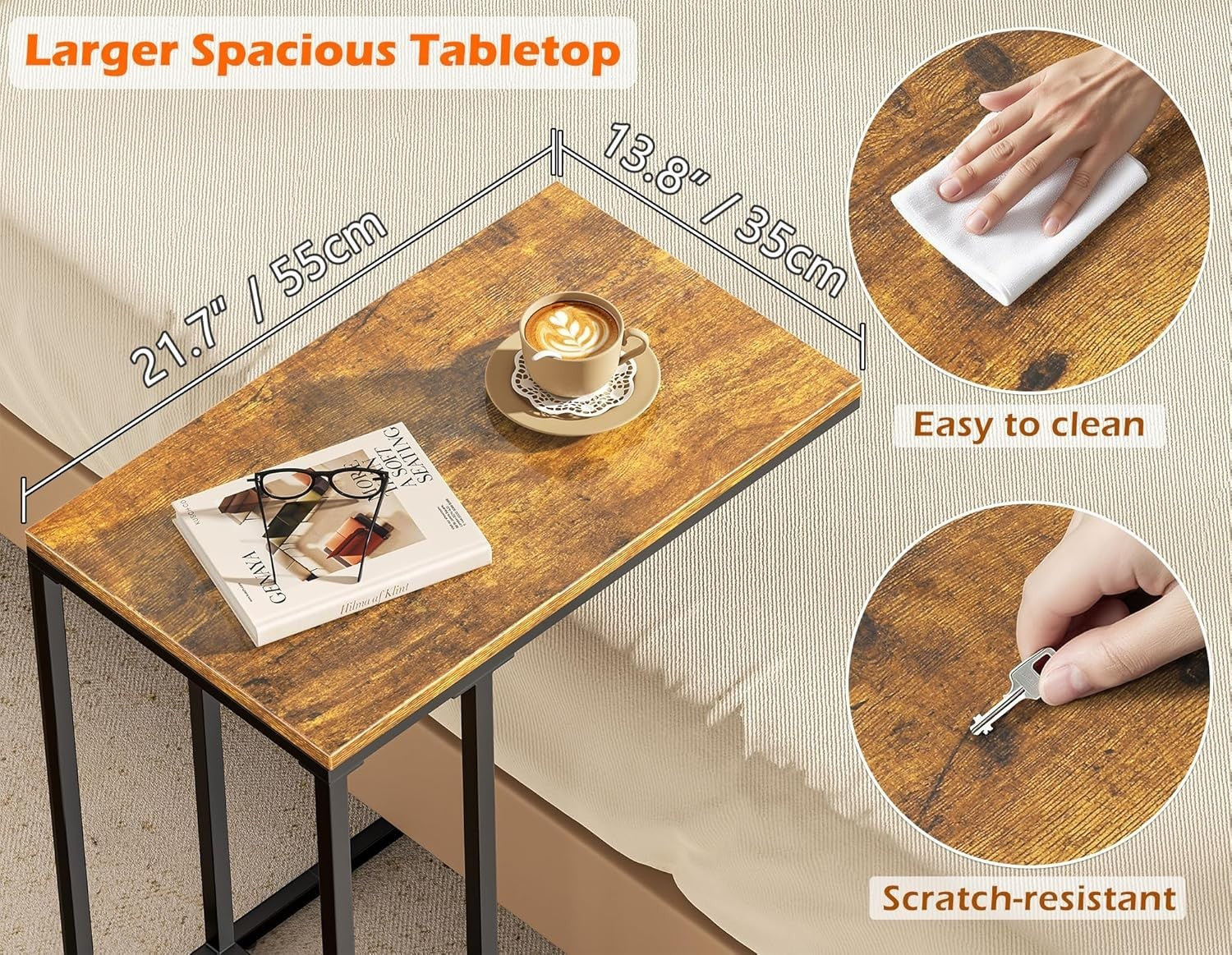 Small C-Shaped Side Table with Sturdy Metal Frame, Laptop & Sofa Table