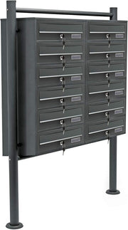 Outdoor Lockable 12 Slot Letterbox Cluster Anthracite Steel Pedestal Mount