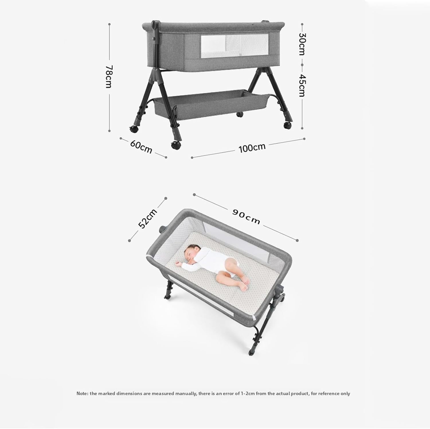 Baby Bedside Crib with Mattress Storage Basket Mosquito Net & Diaper Table Khaki