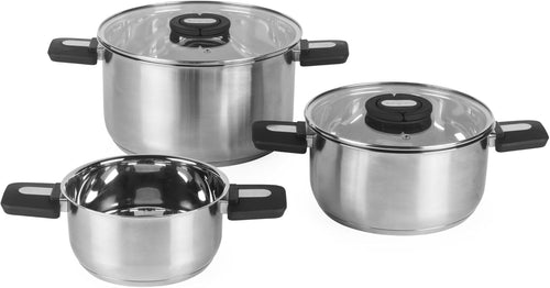 3pcs Stainless Steel Stockpot Set – 16 20 & 24 cm Induction Pans with Glass Lids