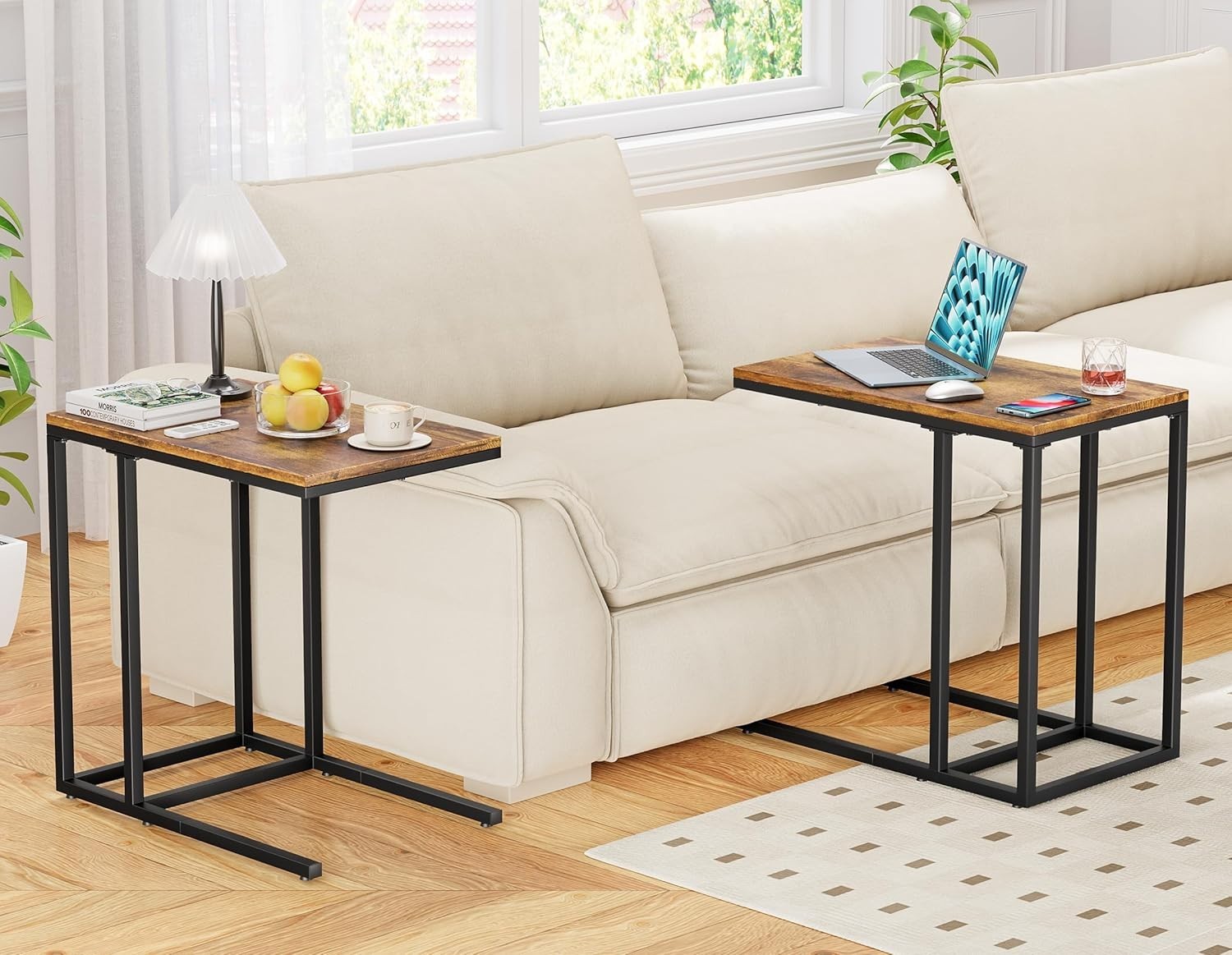 Small C-Shaped Side Table with Sturdy Metal Frame, Laptop & Sofa Table