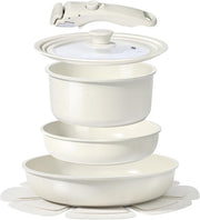8pcs White Plus Ceramic Non Stick Induction Cookware Set with Detachable Handle