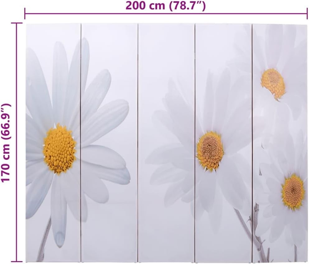 Flower Design Folding Room Divider 200x170cm Wood Frame Privacy Screen