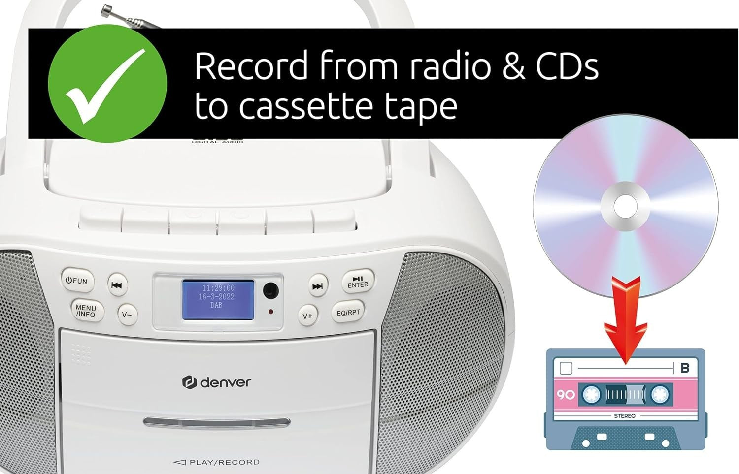 Portable DAB+ CD Cassette Player Boombox FM Radio USB AUX Alarm
