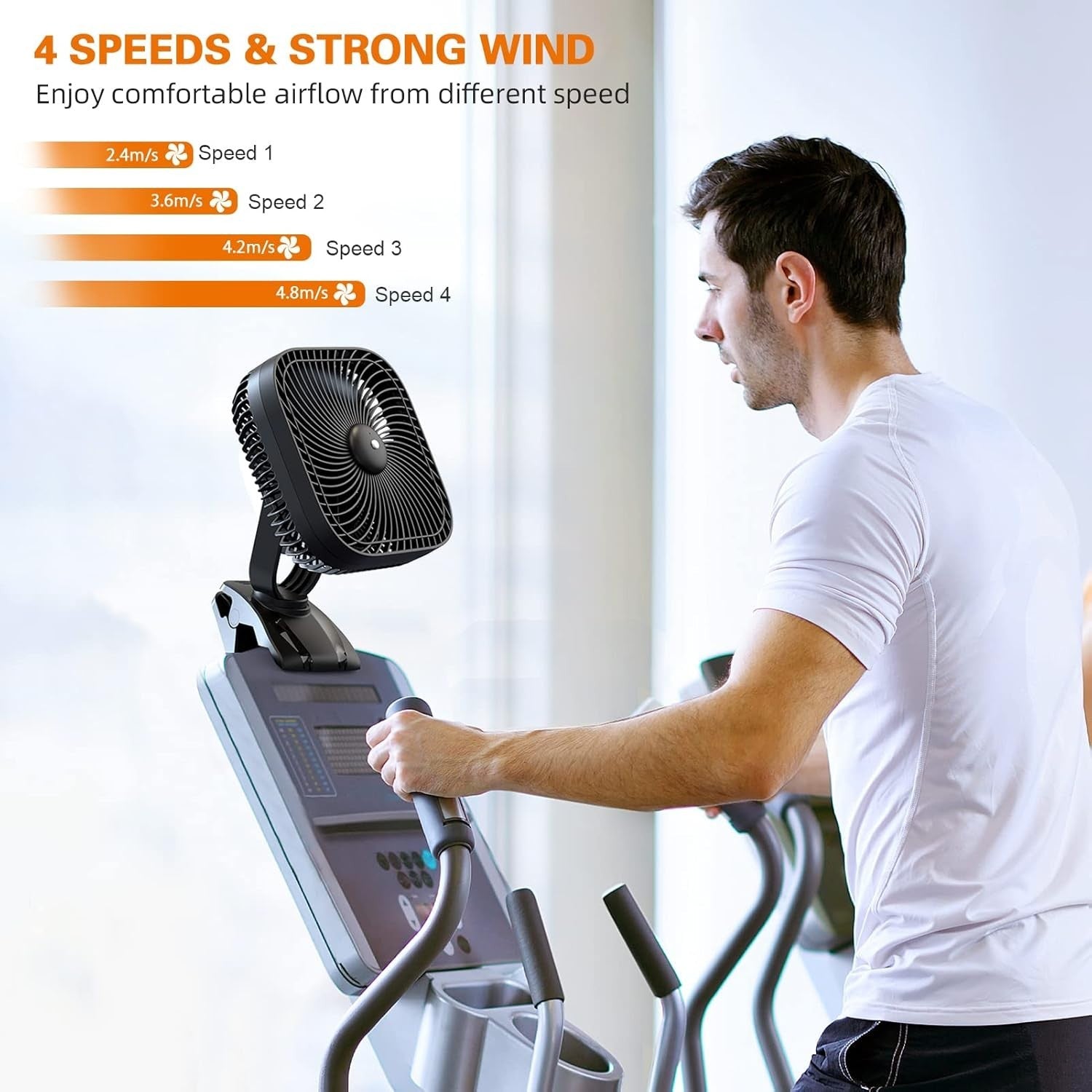 8" Rechargeable Clip-On Fan – 20000mAh Quiet Desk Fan w/ LED Light for Camping