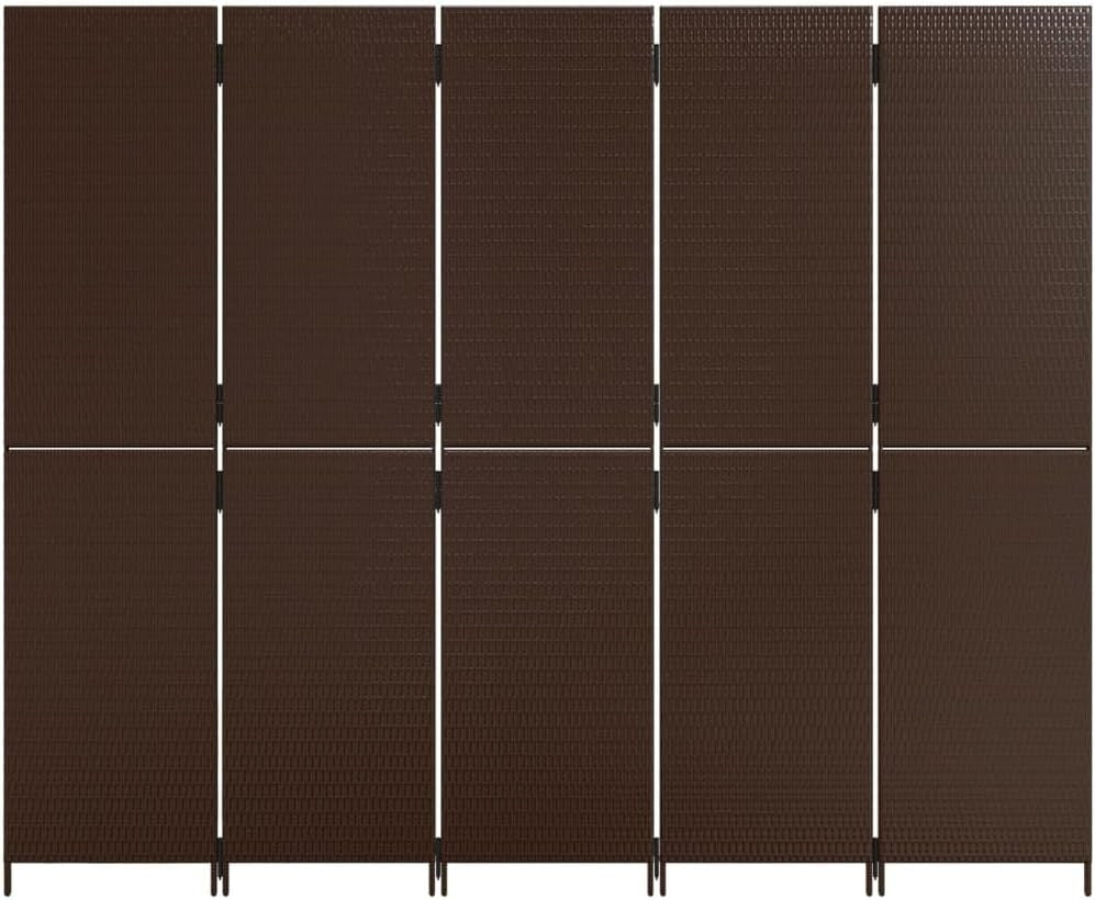 5 Panel Brown Rattan Room Divider 200cm Folding Privacy Screen Indoor Outdoor
