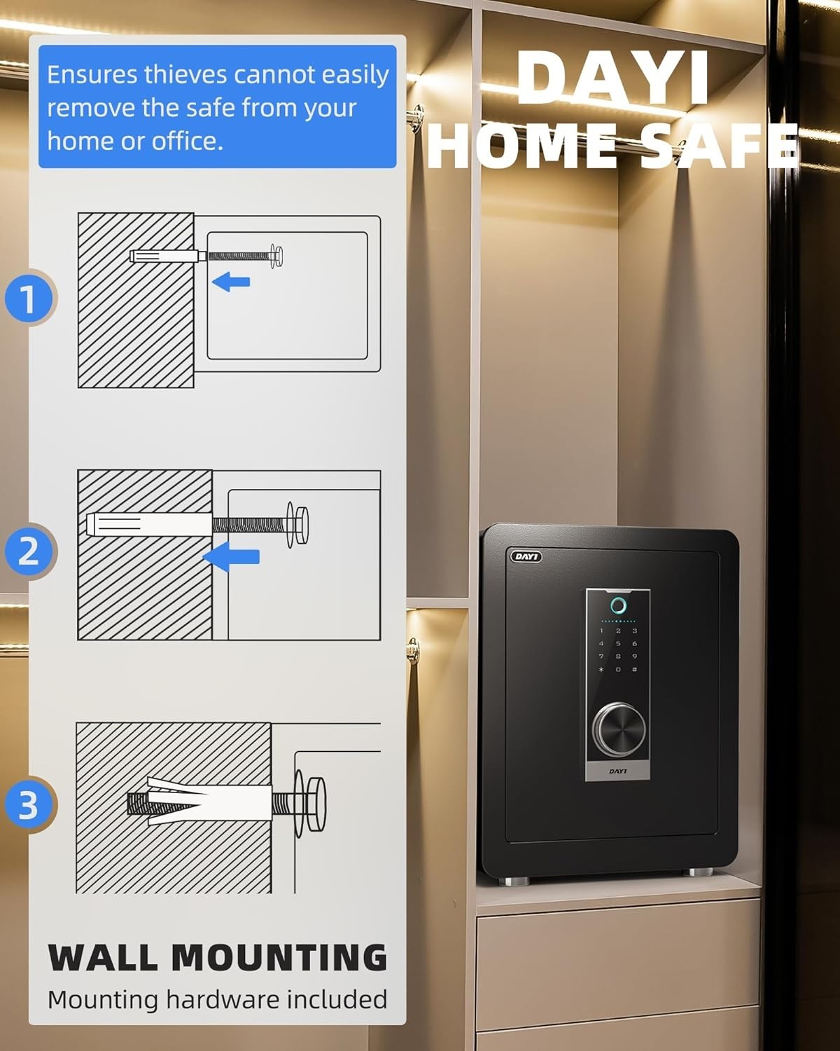 2.0 Cu Ft Biometric Fingerprint Safe Fireproof Security Box Alarm