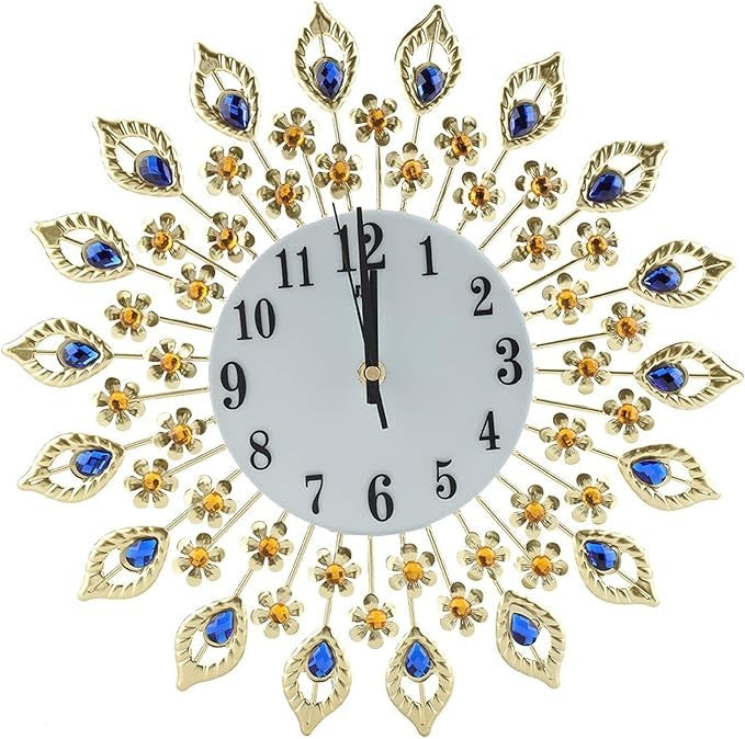 Luxury Peacock Crystal Wall Clock Silent Iron Art Decor 37×37cm Multicolour
