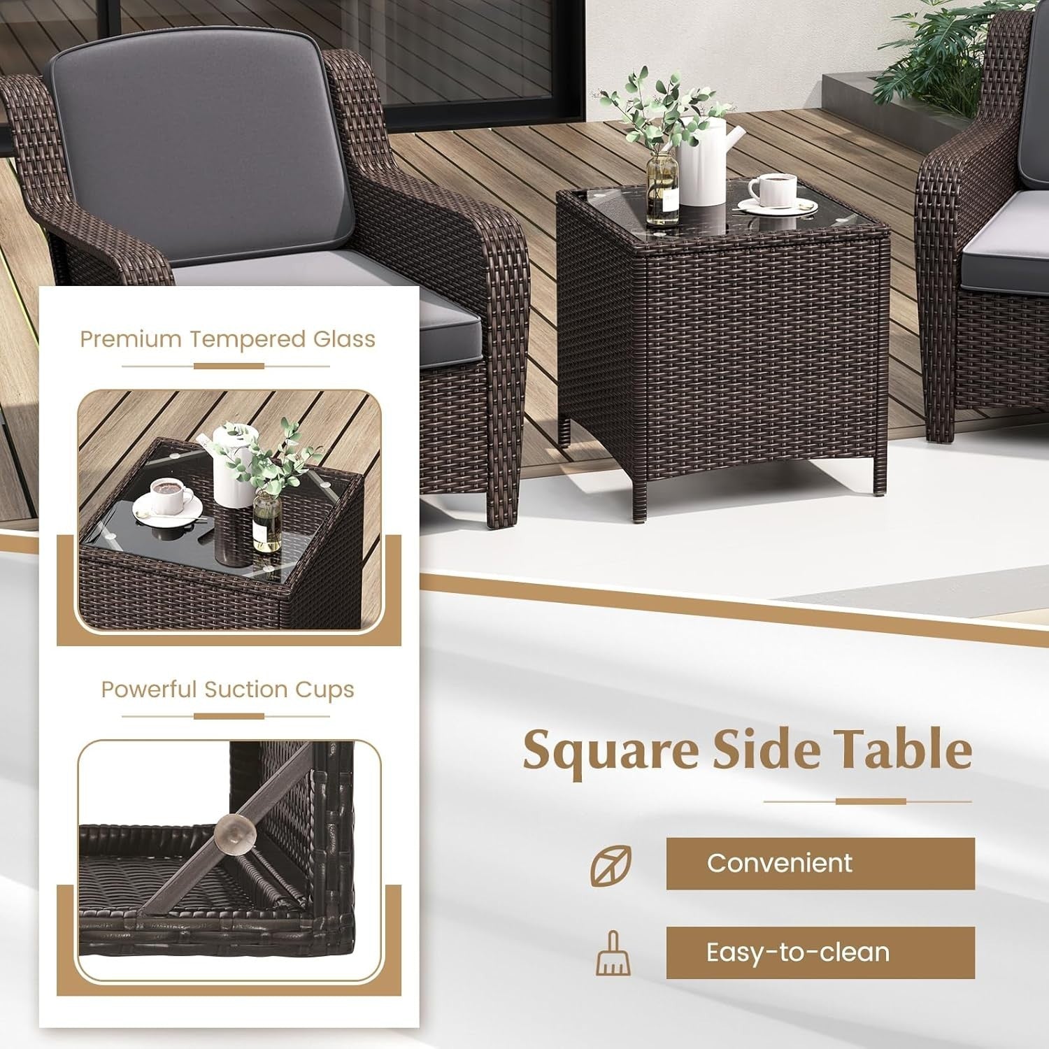 Rattan Garden Bistro Set 3PC Outdoor Patio Chairs Table Small Space