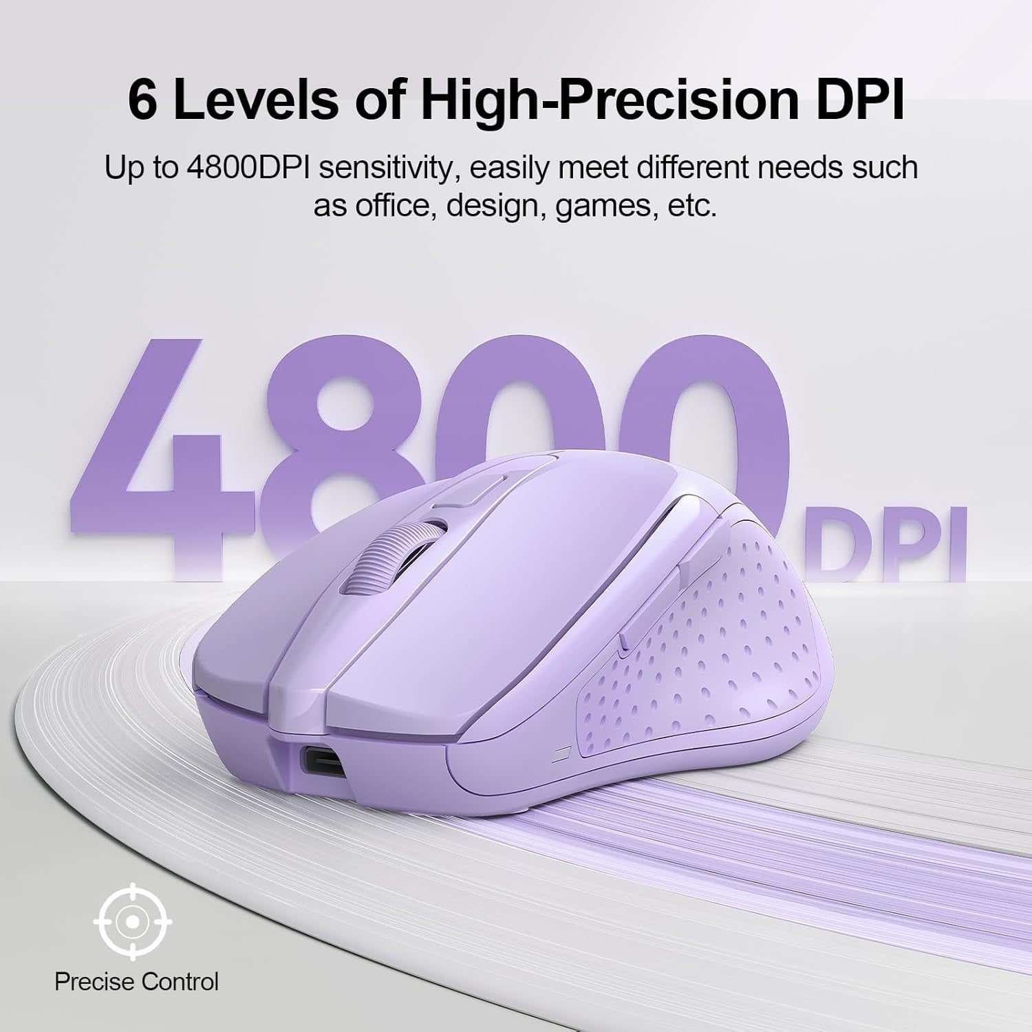 Silent Rechargeable Wireless Mouse Tri Mode Bluetooth 4800DPI Ergonomic Purple