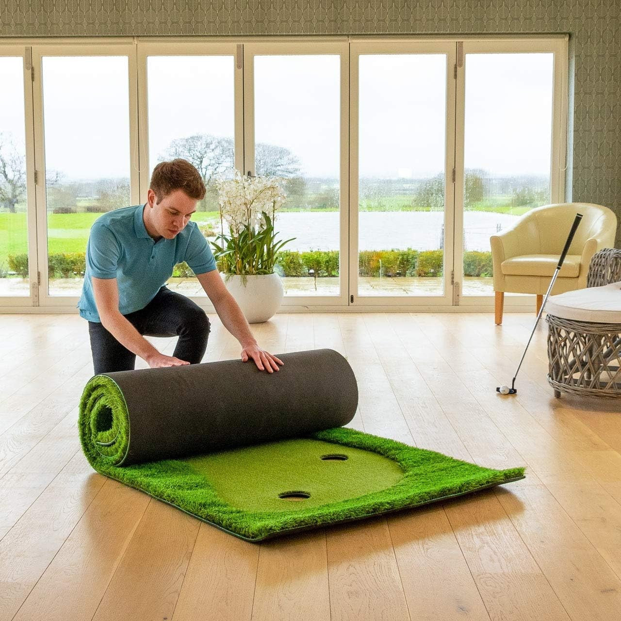 Professional Golf Putting Mat 12ft Indoor Outdoor Practice Green with Holes