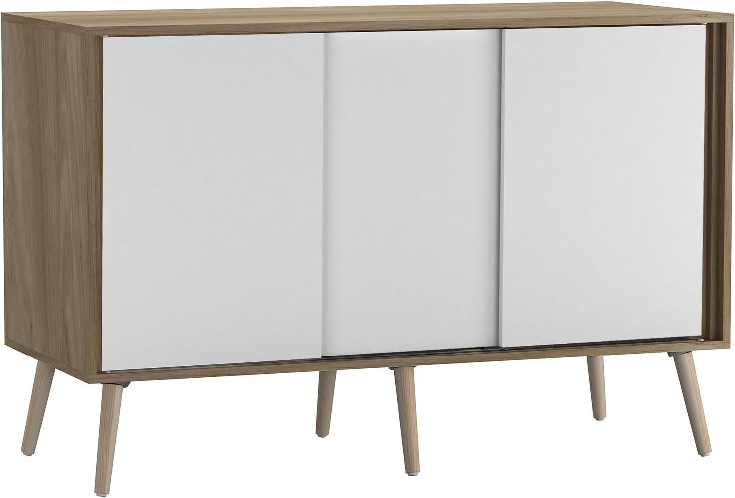 Modern 3-Door Sliding Sideboard Cabinet with Wooden Legs Storage Organizer