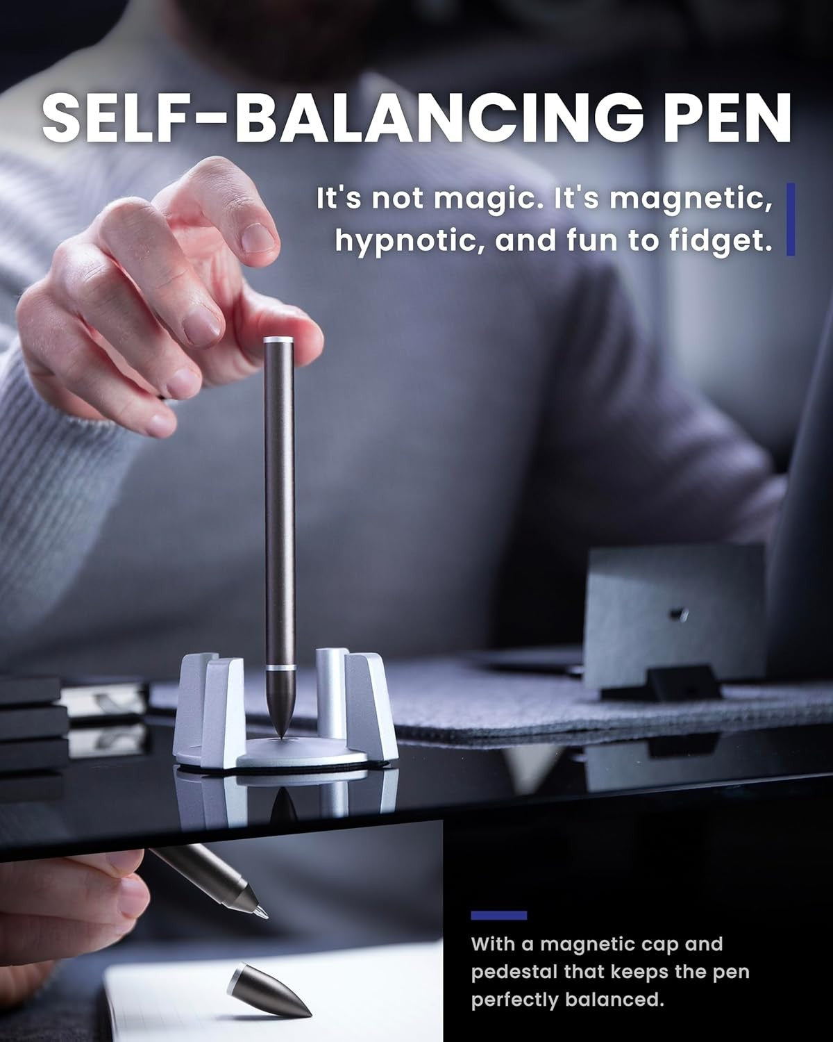 Hoverpen Ballpoint Pen Dark Gray Black Ink Fine Waterproof Refillable Model