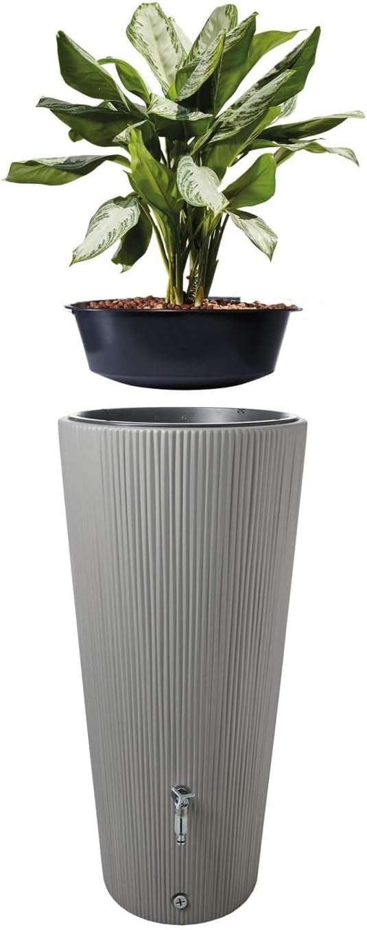 220L 2-in-1 Water Butt with Integrated Plant Tray, Rainwater Storage Barrel