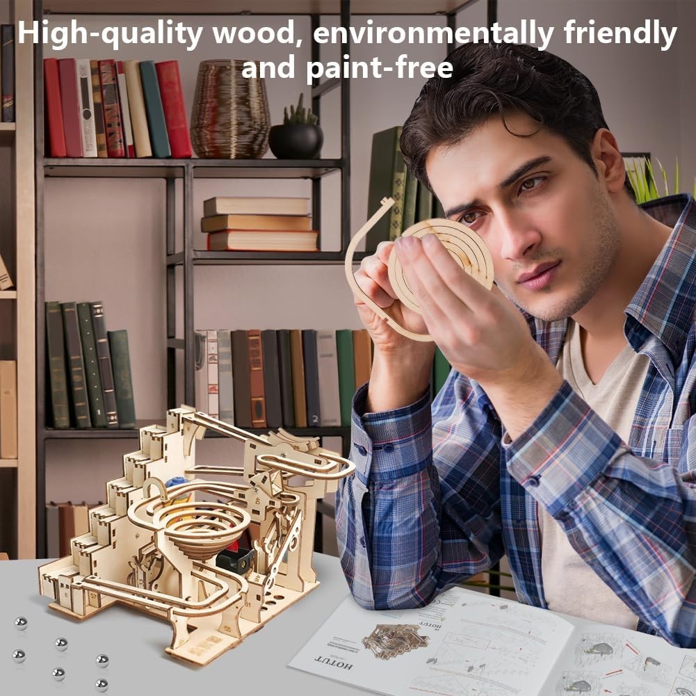 3D Wooden Marble Run Puzzle – DIY Mechanical STEM Toy, 112 Pieces