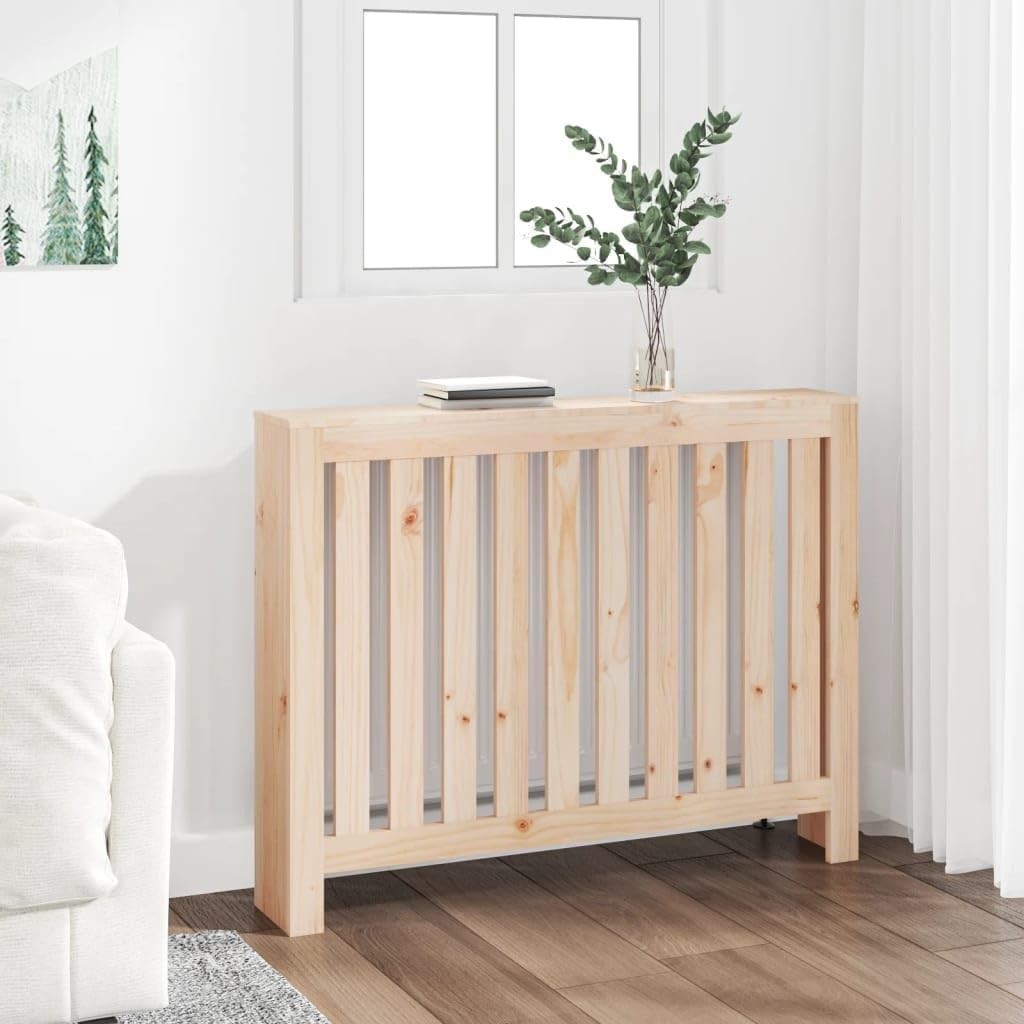 Solid Pine Radiator Cover 108.5x19x84cm – Modern Slatted Heater Cabinet
