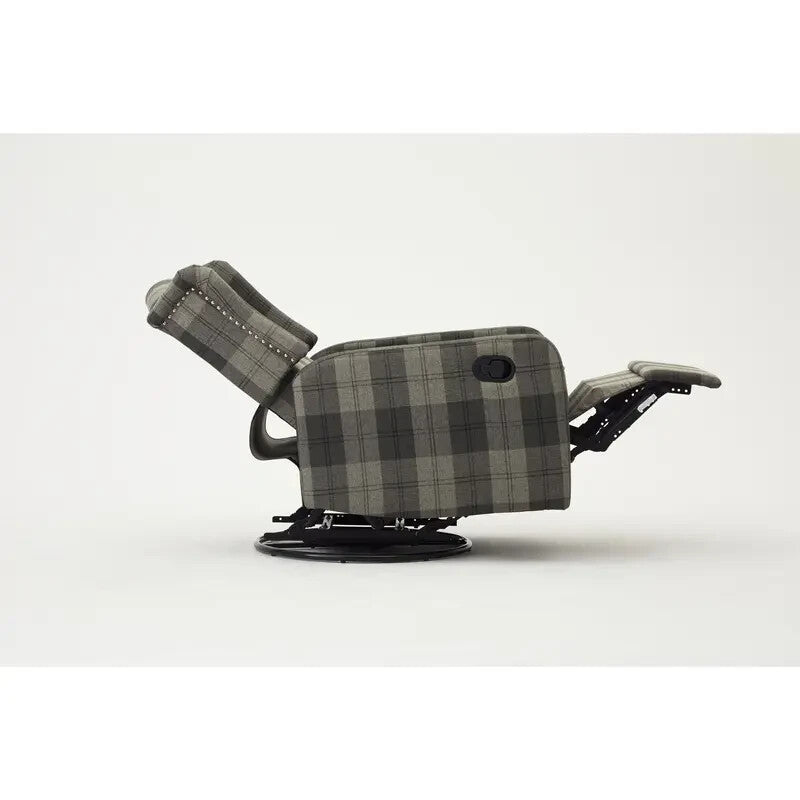 Recliner Armchair Grey Tartan Wingback Chair with Swivel & Footrest Sofa