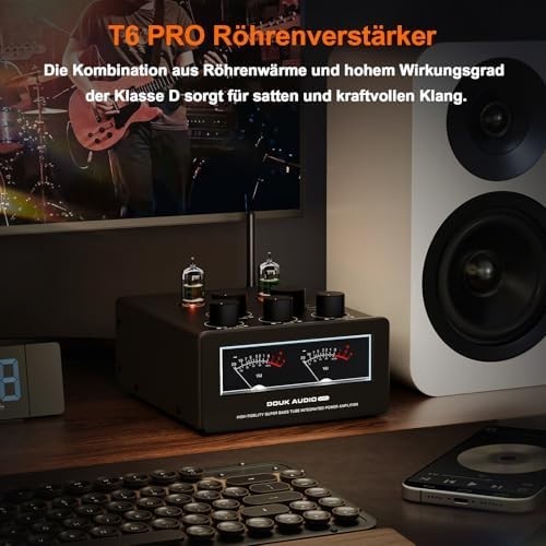 T6PRO Hybrid Tube Bluetooth Amplifier 2x300W VU Meter AUX RCA Preamp