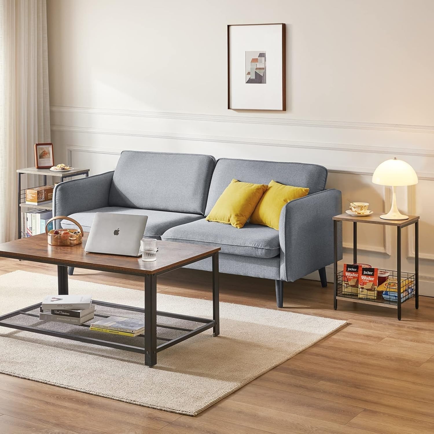 Set of 2 Industrial Side Tables with Storage Rack – Nightstands 40x29x52cm