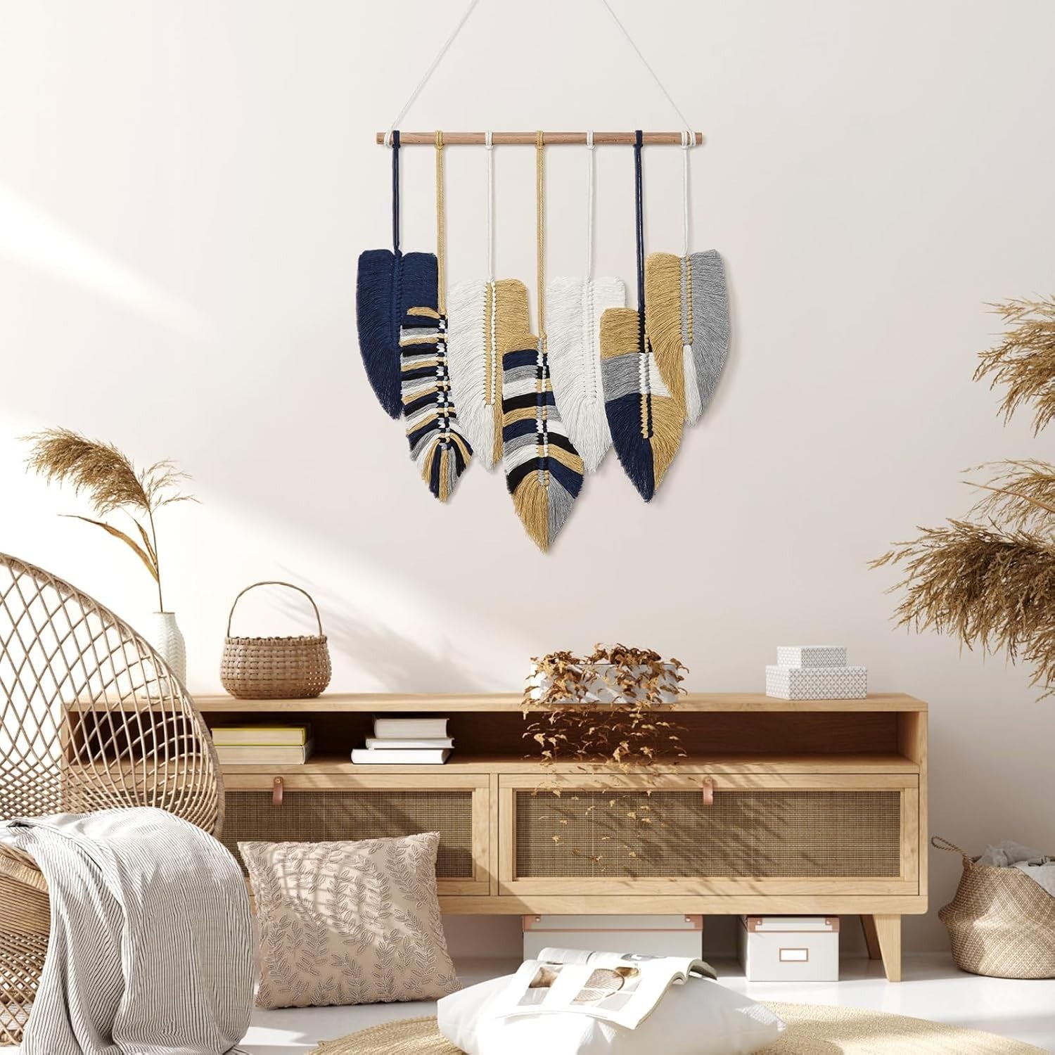 Boho Macrame Wall Hanging Leaf Tapestry 52x40cm Home Decor