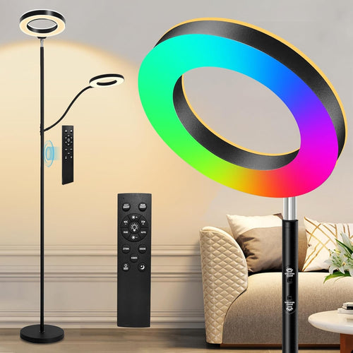 RGB LED Floor Lamp 36W 3600LM Dimmable Torchier with Reading Light