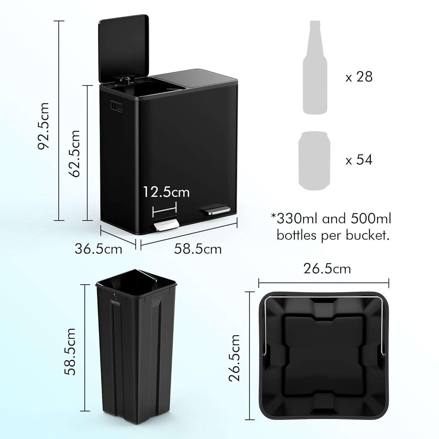 60L Double Recycling Bin Black Stainless Steel 2x30L Pedal