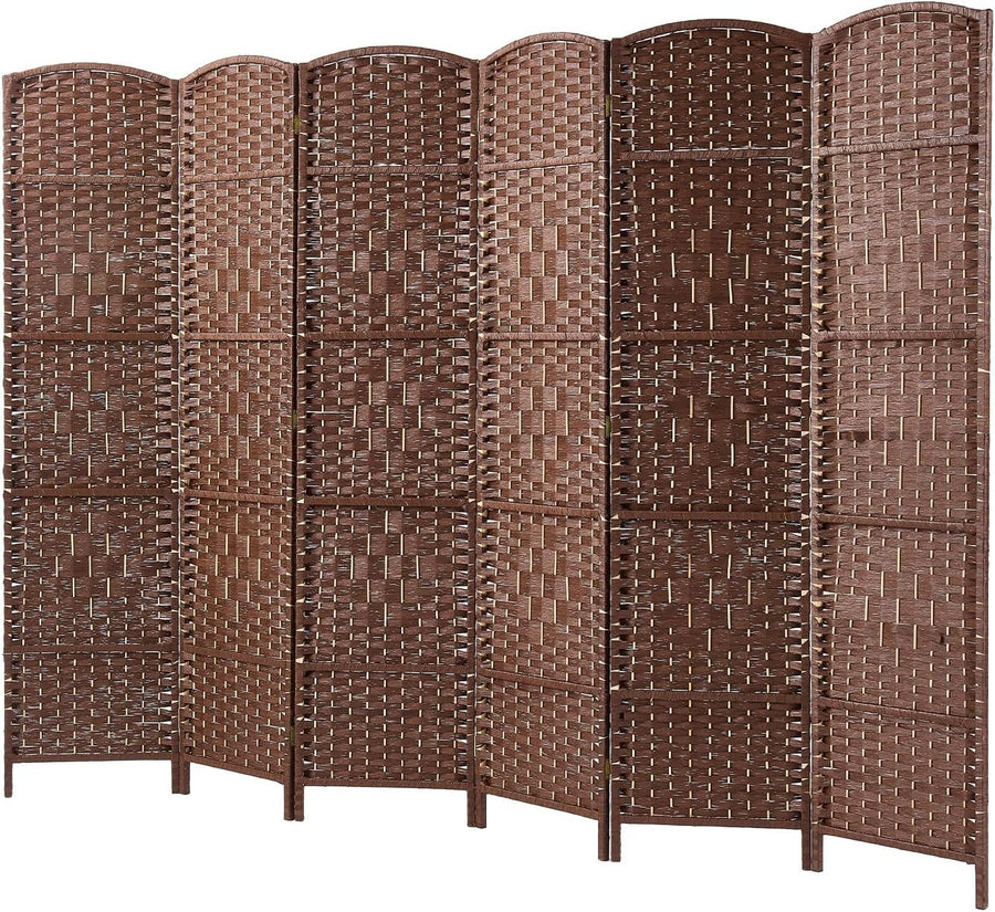 Brown 6 Panel Wicker Folding Room Divider Handwoven Privacy Screen 170cm