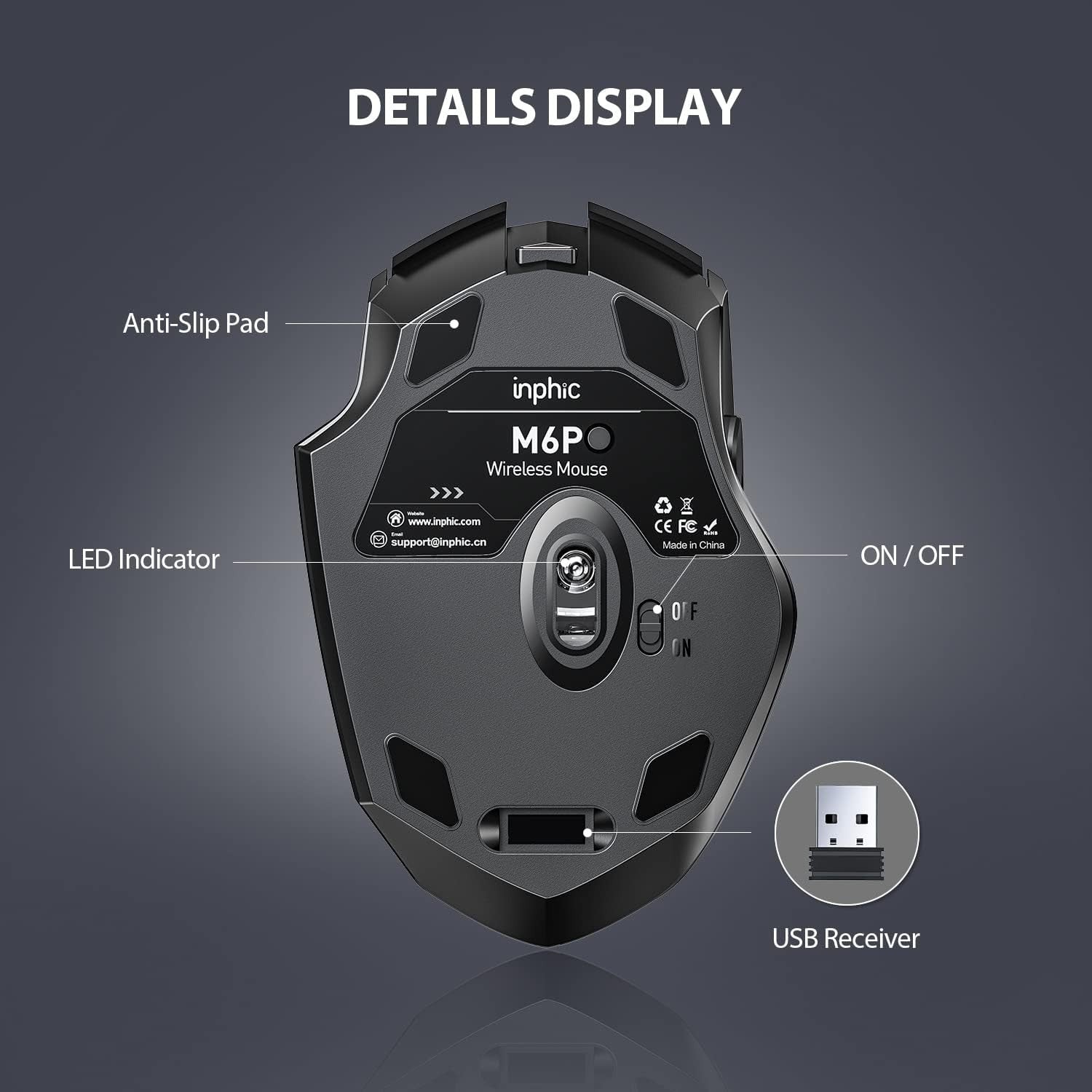 Rechargeable Silent Wireless Mouse 2400DPI Ergonomic USB PC Laptop Grey