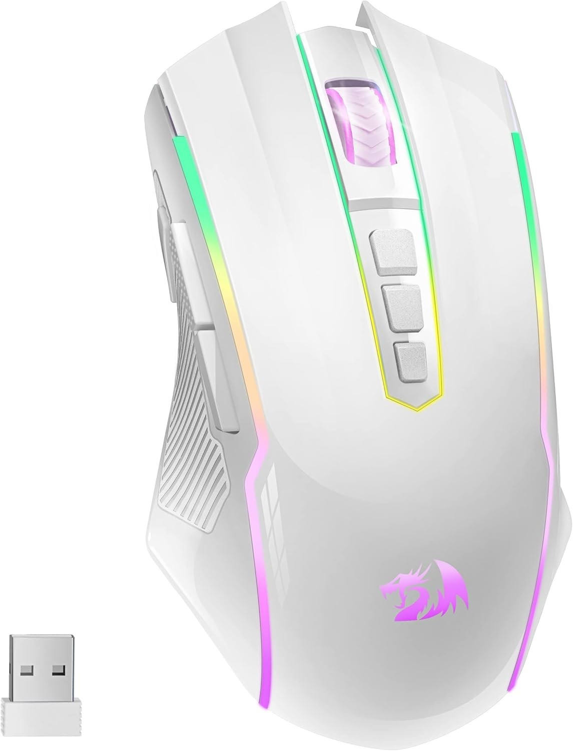 Wireless Gaming Mouse 8000 DPI RGB 9 Button Rechargeable White