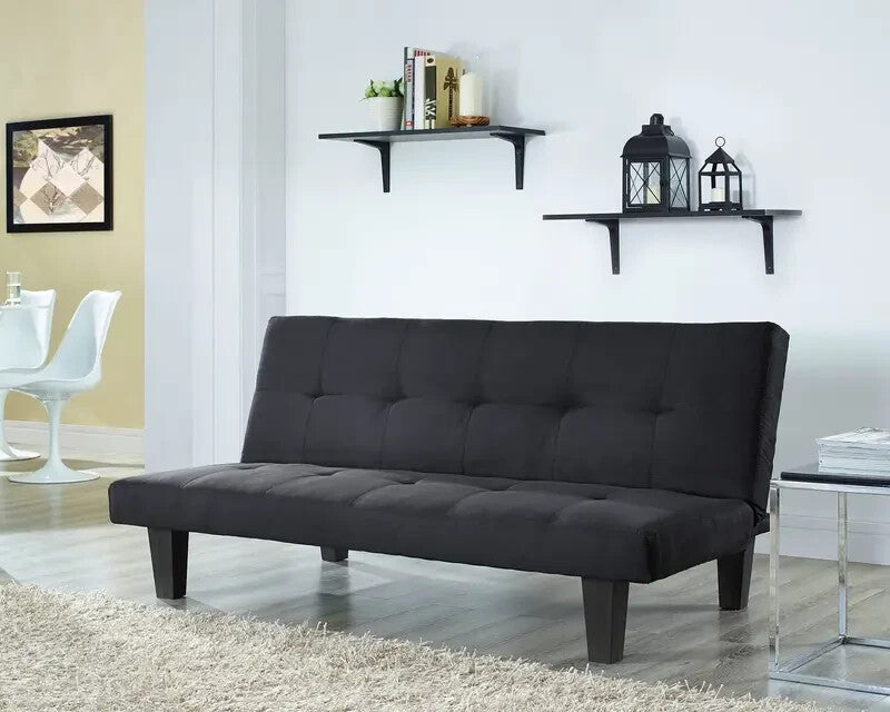 3 Seater Sofa Bed Black Faux Suede | Fold Out Click-Clack Guest Bed Couch