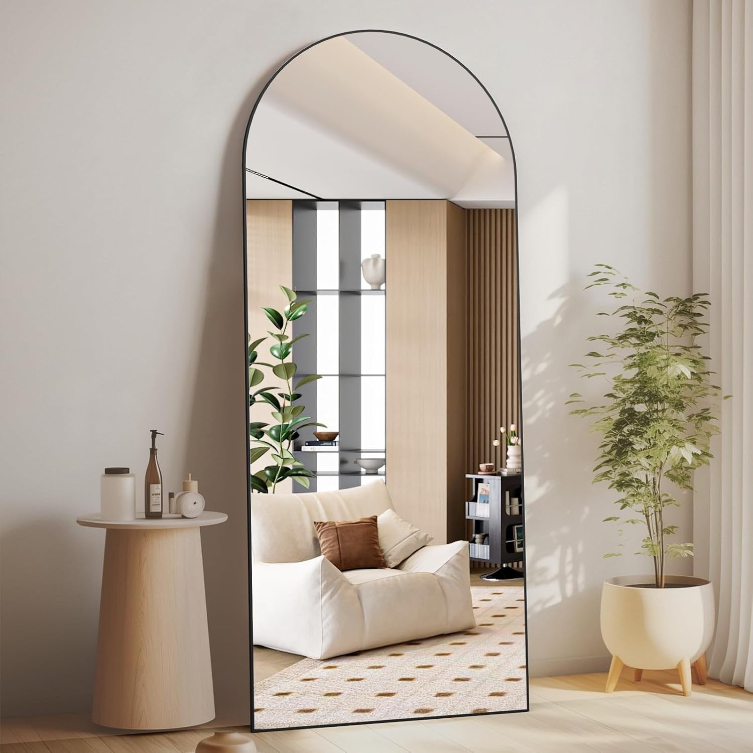 Arch Full Length Mirror 165x60cm Large Standing Wall Leaning Black Frame