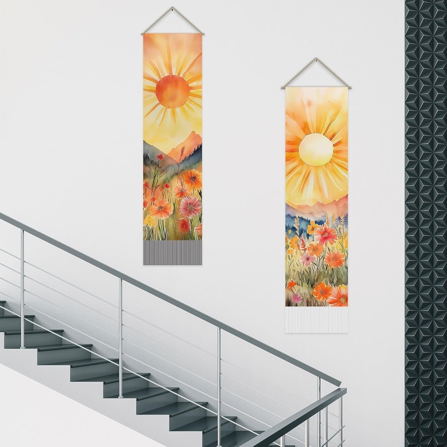 2PCS Boho Sun Tapestry 130x33cm Sunrise Wall Hanging Decor