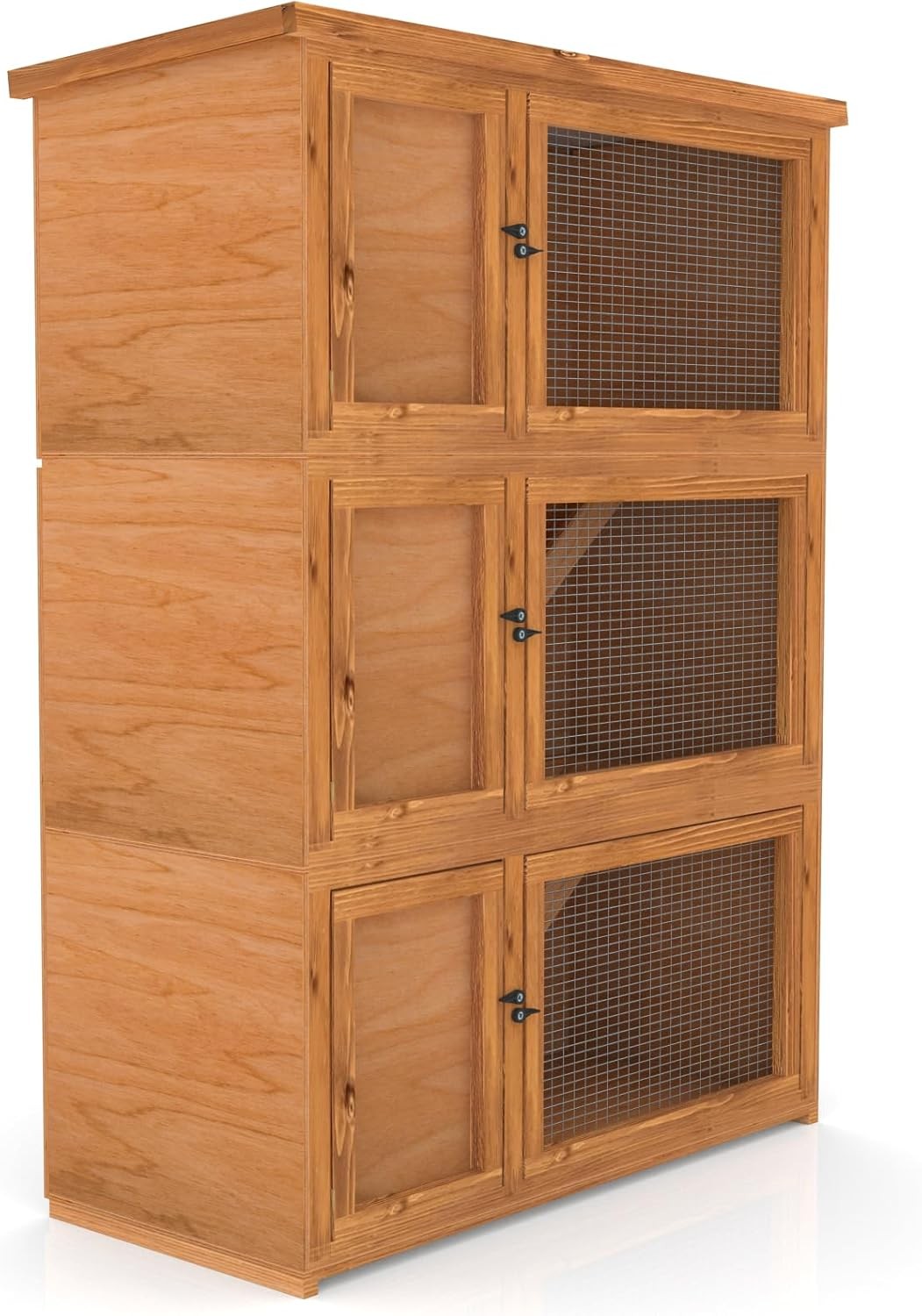 Indoor Outdoor Rabbit Hutch 3 Tier Wooden Cage Fully Assembled Small Pets