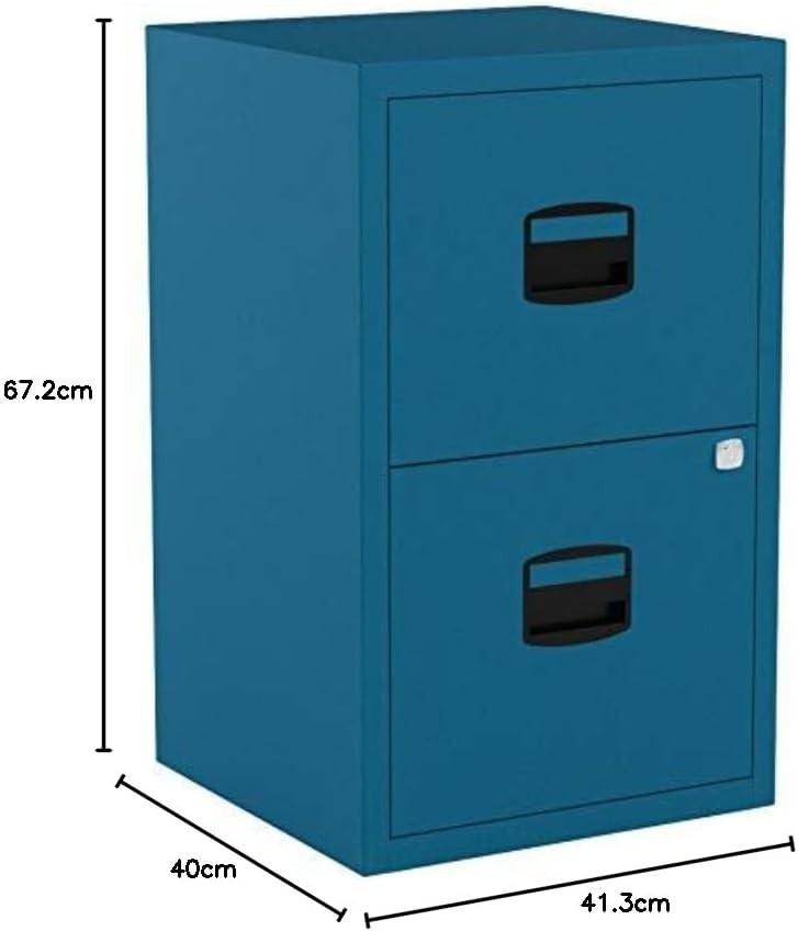 Blue Metal Filing Cabinet 2 Drawer A4 Lockable Office Storage
