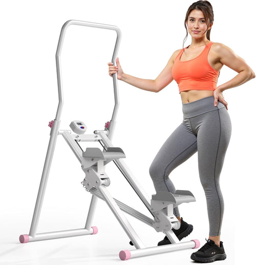 Pink Foldable Stair Climber w/ LCD Monitor, 3 Resistance Levels & Adjustable