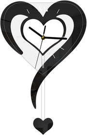 Black Heart Wall Clock Modern Silent Acrylic Hanging Décor for Bedroom Office