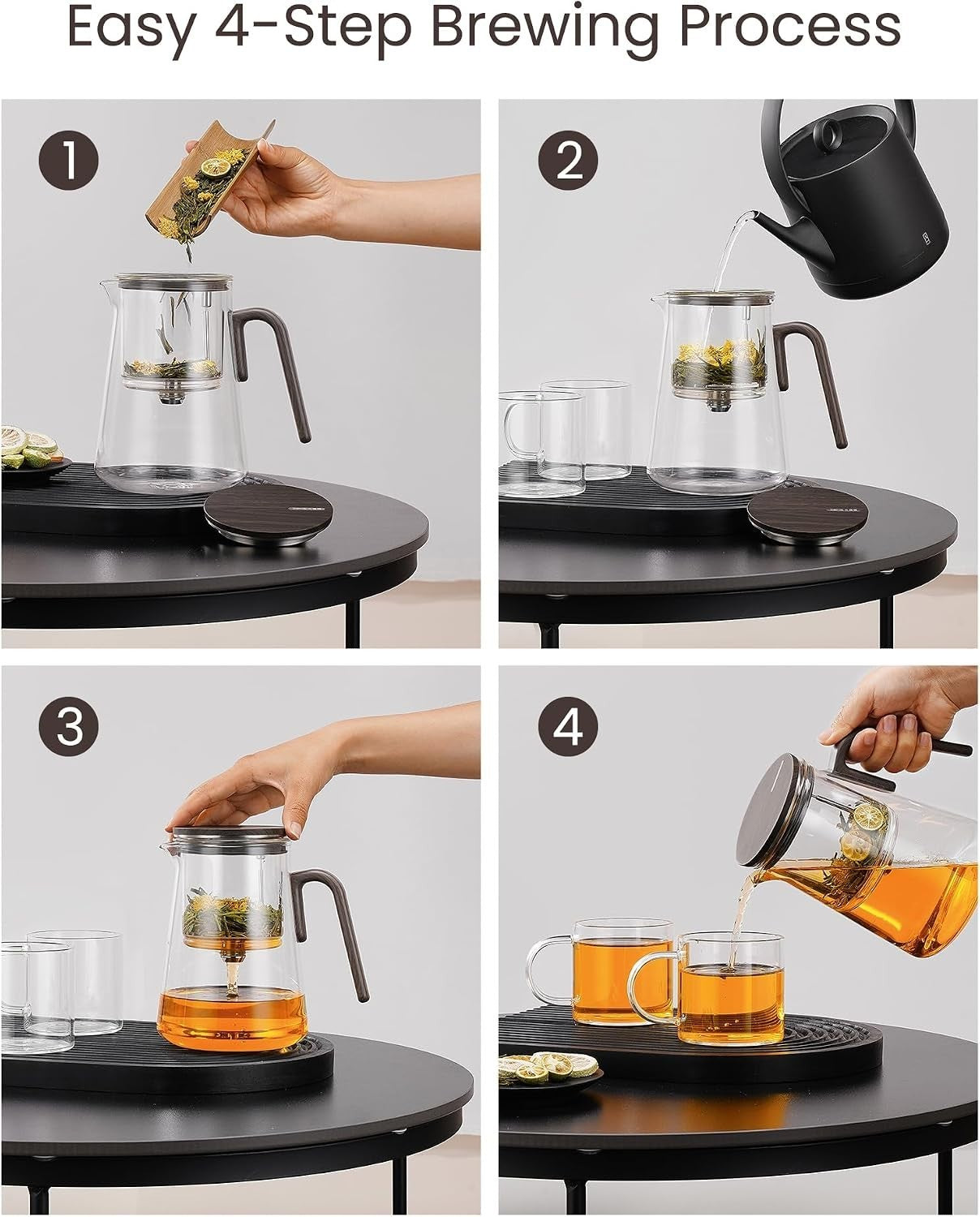 1000ml Magnetic Glass Teapot with Infuser & 2 Cups Loose Leaf Tea Set