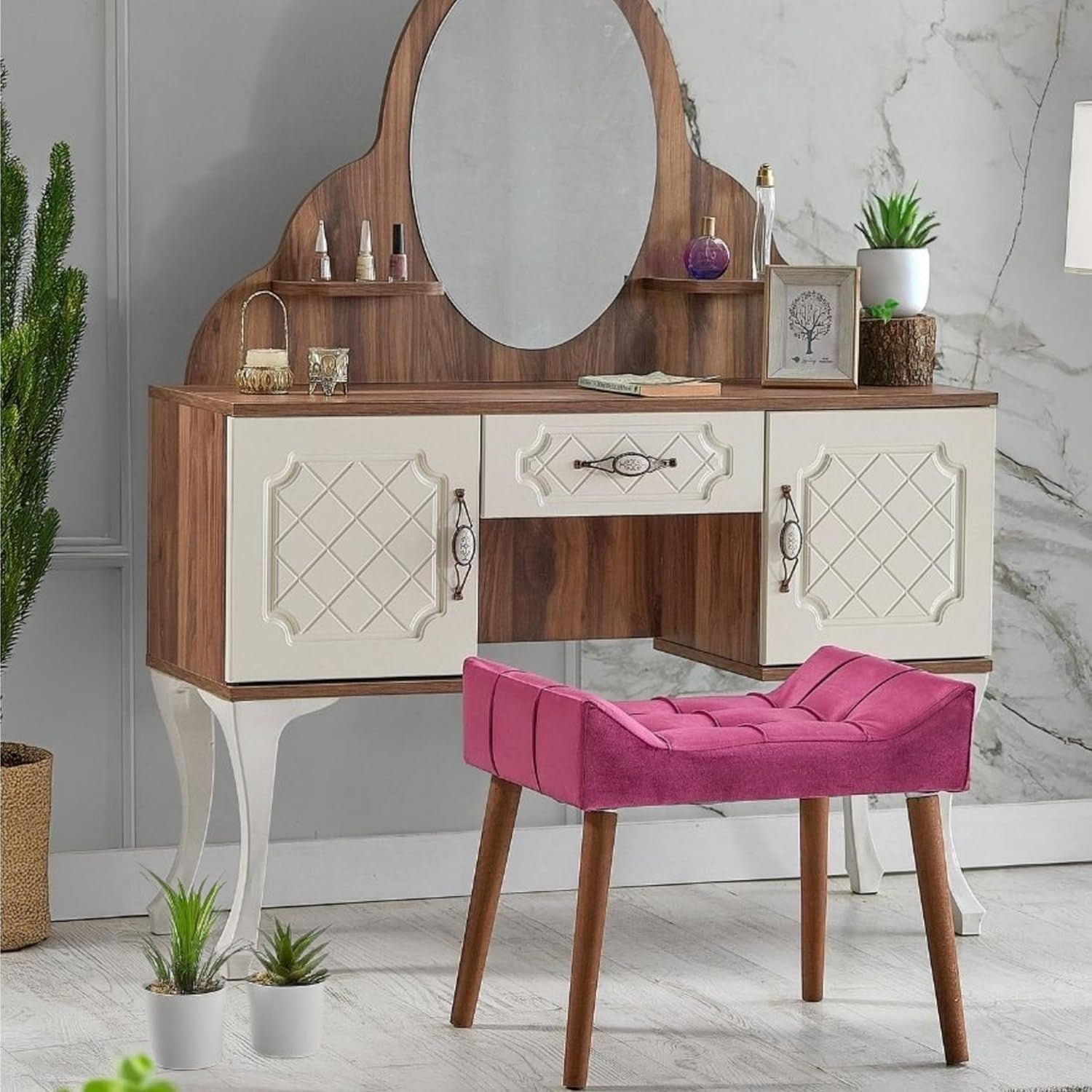Pink Padded Dressing Table Stool Modern Vanity Makeup Chair Bedroom