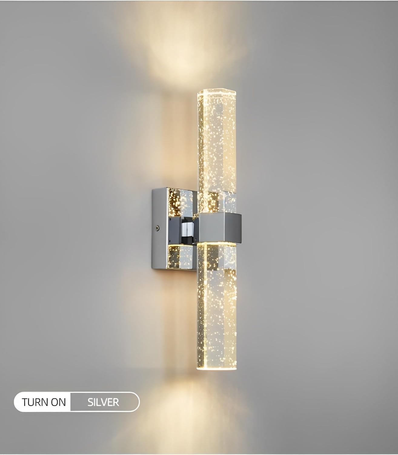 Crystal LED Wall Sconce Silver | Tri-Color Modern Light for Bedroom & Hall